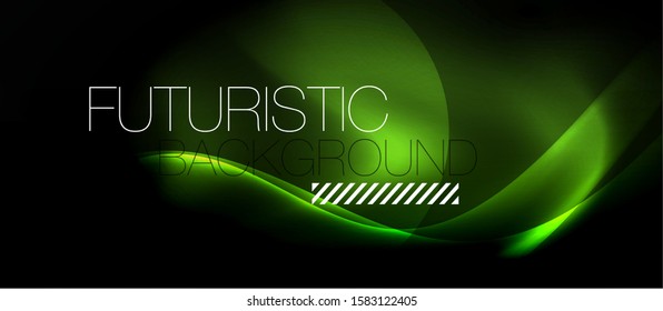 Fondo oscuro con ondas de color neón, plantilla de diseño vectorial