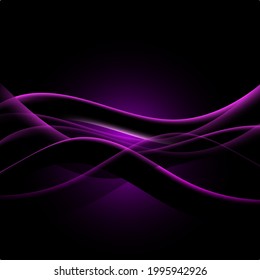 Dark background with neon color waves, vector design template