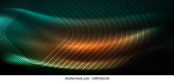 Dark background with neon glowing elements, shiny motion concept, vector