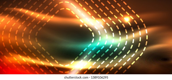 Dark background with neon glowing elements, shiny motion concept, vector
