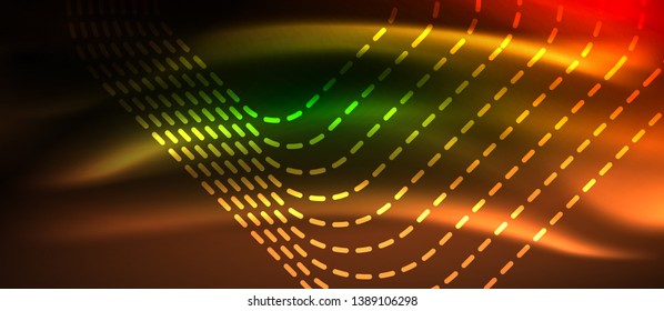 Dark background with neon glowing elements, shiny motion concept, vector