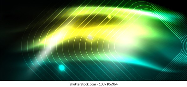 Dark background with neon glowing elements, shiny motion concept, vector