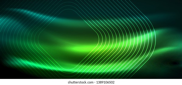 Dark background with neon glowing elements, shiny motion concept, vector