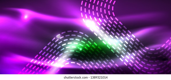 Dark background with neon glowing elements, shiny motion concept, vector