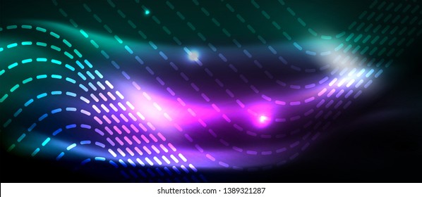 Fondo oscuro con elementos neones brillantes, concepto de movimiento brillante, vector
