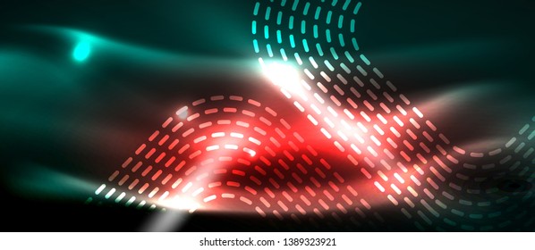 Dark background with neon glowing elements, shiny motion concept, vector