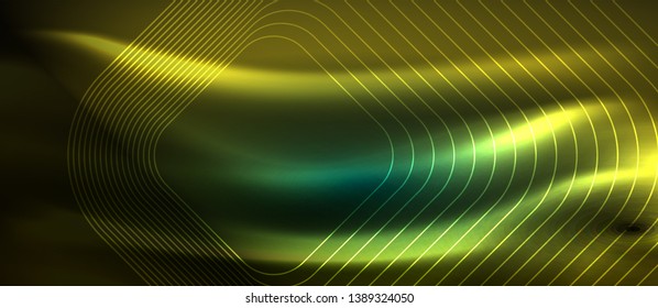 Dark background with neon glowing elements, shiny motion concept, vector