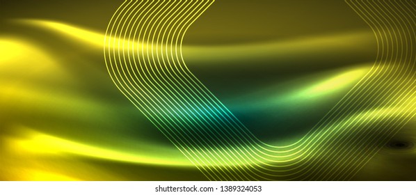 Dark background with neon glowing elements, shiny motion concept, vector