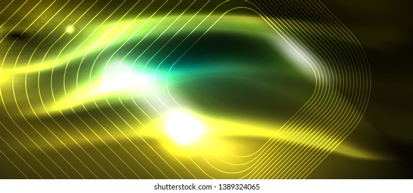Dark background with neon glowing elements, shiny motion concept, vector