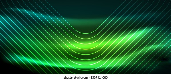 Dark background with neon glowing elements, shiny motion concept, vector