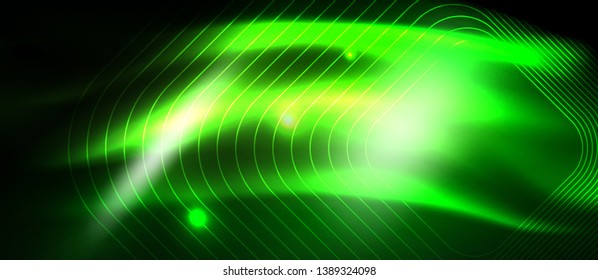Dark background with neon glowing elements, shiny motion concept, vector