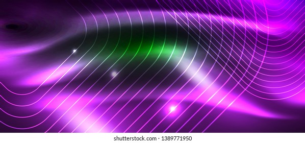 Dark background with neon glowing elements, shiny motion concept, vector