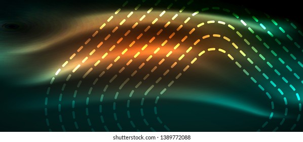 Dark background with neon glowing elements, shiny motion concept, vector