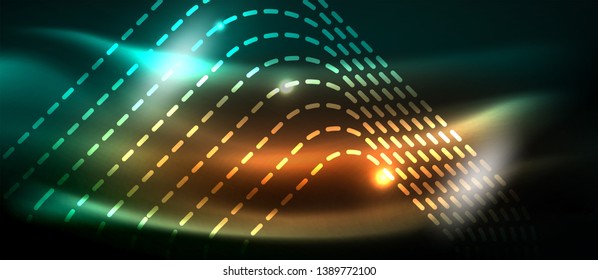 Dark background with neon glowing elements, shiny motion concept, vector