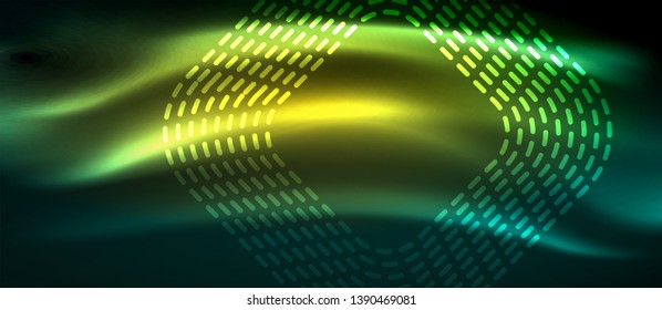 Dark background with neon glowing elements, shiny motion concept, vector