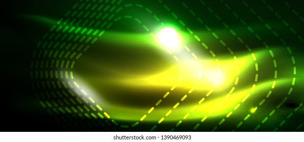 Dark background with neon glowing elements, shiny motion concept, vector