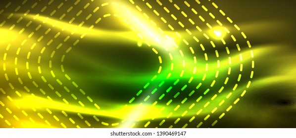 Dark background with neon glowing elements, shiny motion concept, vector