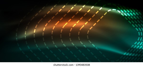 Dark background with neon glowing elements, shiny motion concept, vector