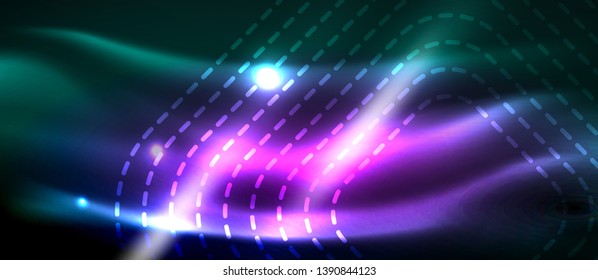 Dark background with neon glowing elements, shiny motion concept, vector
