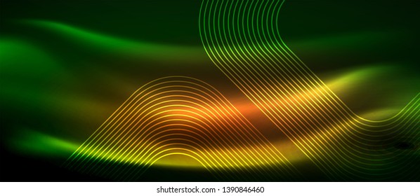 Dark background with neon glowing elements, shiny motion concept, vector
