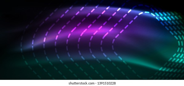 Dark background with neon glowing elements, shiny motion concept, vector