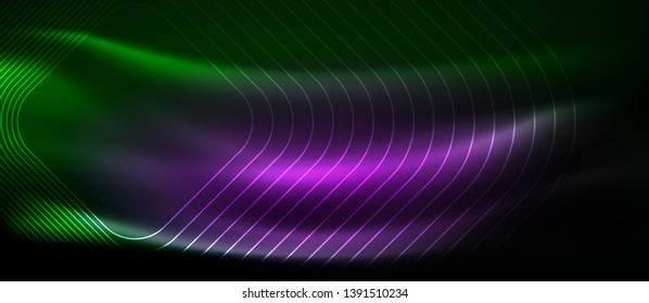 Dark background with neon glowing elements, shiny motion concept, vector