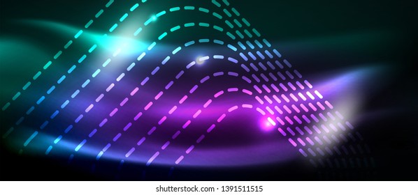 Fondo oscuro con elementos neones brillantes, concepto de movimiento brillante, vector
