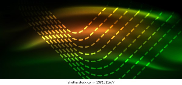 Dark background with neon glowing elements, shiny motion concept, vector