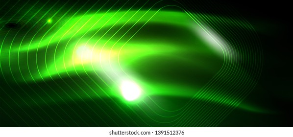 Dark background with neon glowing elements, shiny motion concept, vector