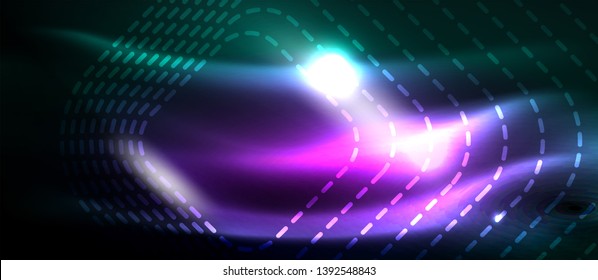 Dark background with neon glowing elements, shiny motion concept, vector