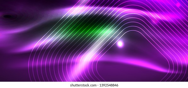 Dark background with neon glowing elements, shiny motion concept, vector