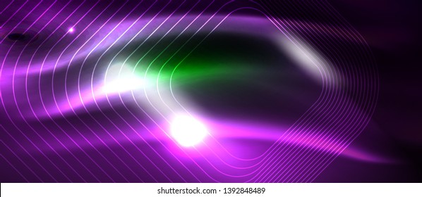 Dark background with neon glowing elements, shiny motion concept, vector