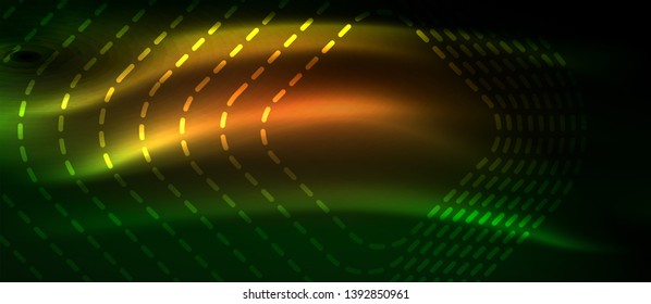 Dark background with neon glowing elements, shiny motion concept, vector
