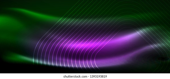 Dark background with neon glowing elements, shiny motion concept, vector