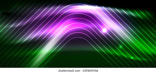 Dark background with neon glowing elements, shiny motion concept, vector