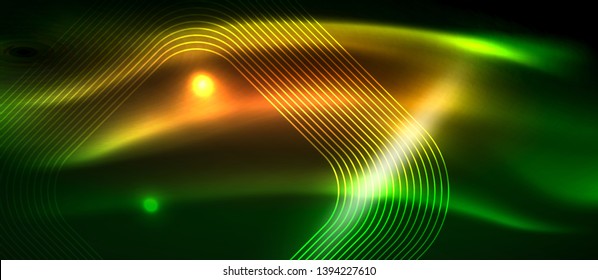 Dark background with neon glowing elements, shiny motion concept, vector