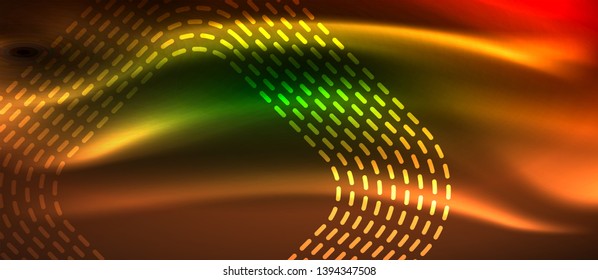 Dark background with neon glowing elements, shiny motion concept, vector