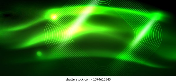 Dark background with neon glowing elements, shiny motion concept, vector
