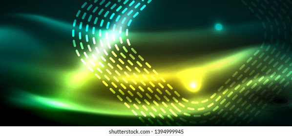 Dark background with neon glowing elements, shiny motion concept, vector