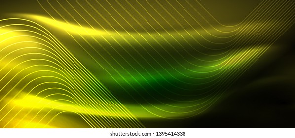 Dark background with neon glowing elements, shiny motion concept, vector