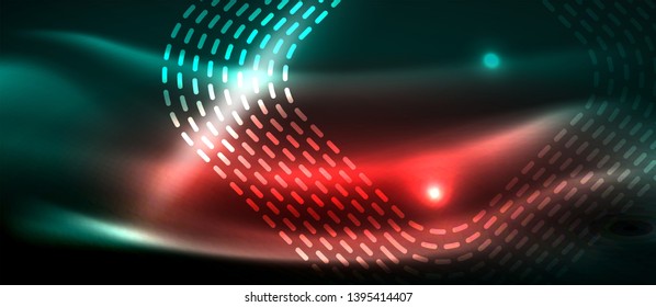 Dark background with neon glowing elements, shiny motion concept, vector