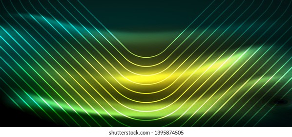 Dark background with neon glowing elements, shiny motion concept, vector