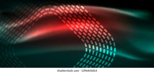 Dark background with neon glowing elements, shiny motion concept, vector