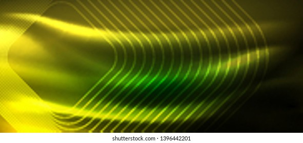 Dark background with neon glowing elements, shiny motion concept, vector