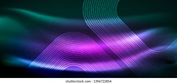 Dark background with neon glowing elements, shiny motion concept, vector