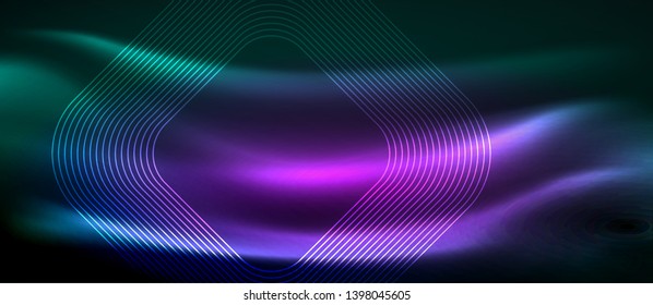 Dark background with neon glowing elements, shiny motion concept, vector