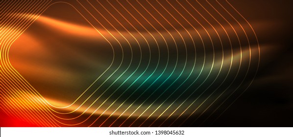 Dark background with neon glowing elements, shiny motion concept, vector