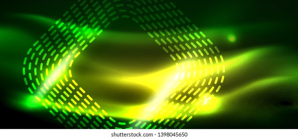Dark background with neon glowing elements, shiny motion concept, vector