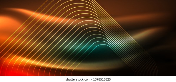 Dark background with neon glowing elements, shiny motion concept, vector