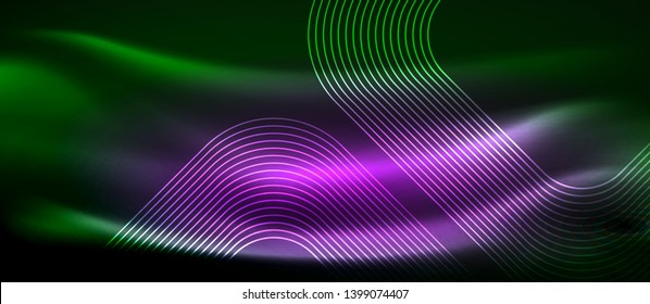 Dark background with neon glowing elements, shiny motion concept, vector